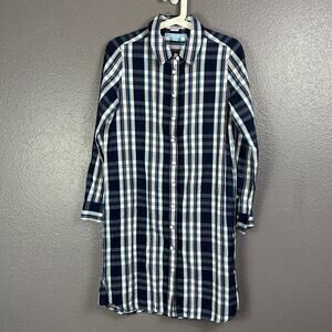 Draper James Blue Plaid Button Front Shirt Dress Womens 2 Missing Waist Belt